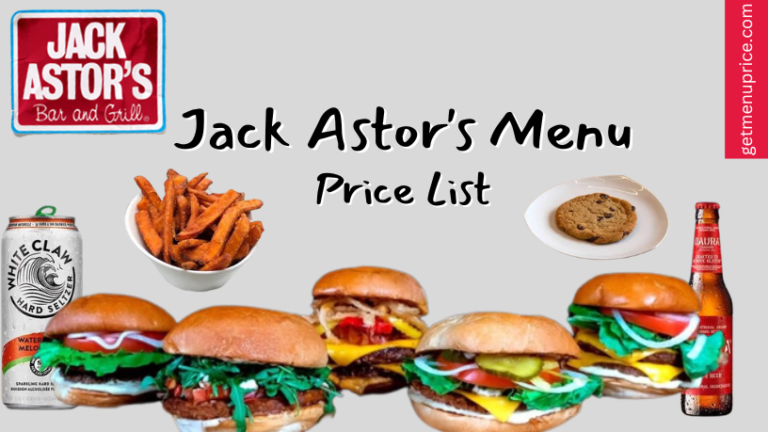 Jack Astor's Menu Price List Canada