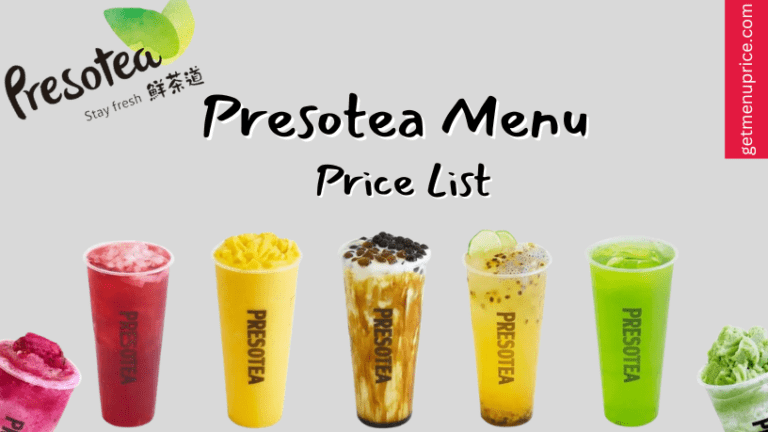 Presotea Menu Price List Canada