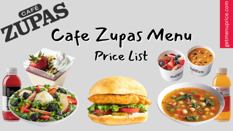 Cafe Zupas Menu Price List USA